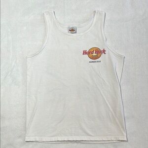 Vintage Small Hard Rock Cafe Honolulu Hawaii White Tank Top Sunset Palm Tree S